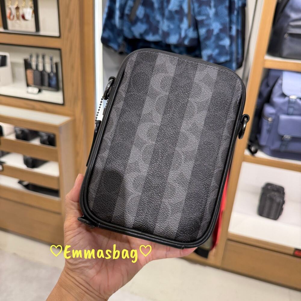 Coach Stanton Crossbody Bag In Signature Canvas Stripes CEB29 Gunmetal/Black - Picture 6 of 16